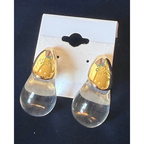 Celine Jewelry - CELINE Paris Vintage Gold in Glass Teardrop Earrings